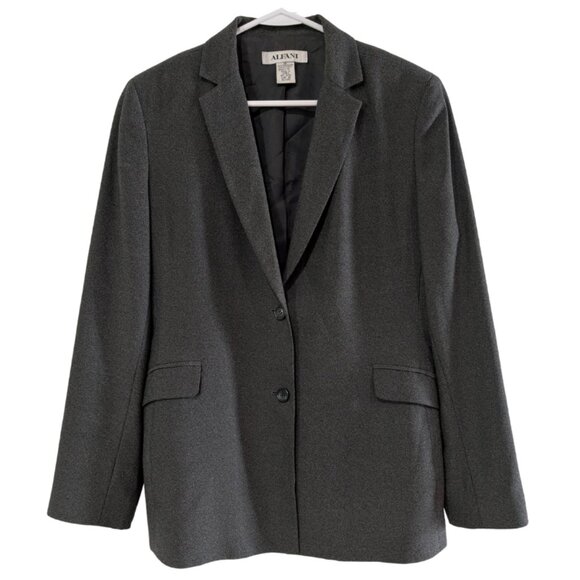 Alfani Women's Gray Two‑Button Blazer, Size 10, Notch Collar, Fully Lined - Picture 1 of 13